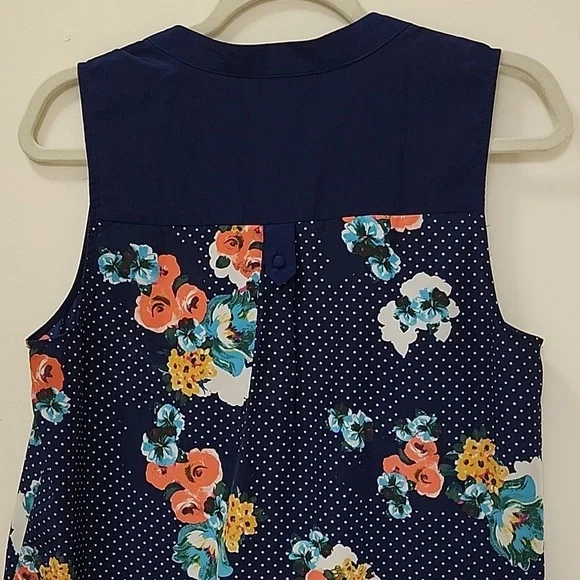 Modcloth Navy Blue Floral V Neck Tunic Sleeveless Cottagecore Top size Medium - Picture 11 of 14